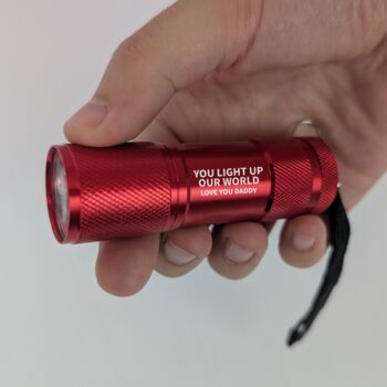 Personalised You Light Up My/Our World Torch Black, Blue, Green, Silver, Red, 3 of 6