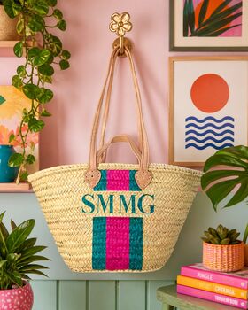 Personalised Stripe Monogram Beach Basket, 3 of 9