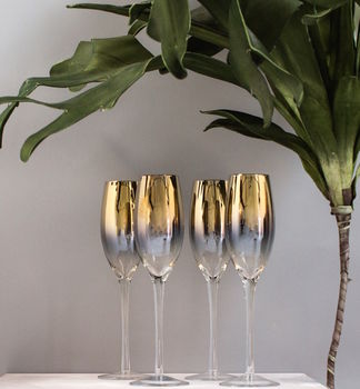 Set Of Four Gold Dipped Champagne Flute, 2 of 3