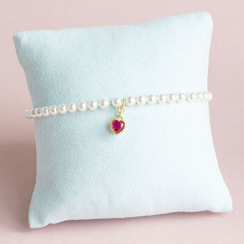 Pearl Bracelet With Heart Birthstone Charm, 4 of 10