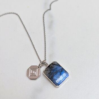 The Duo Labradorite Necklace, Silver, 4 of 11