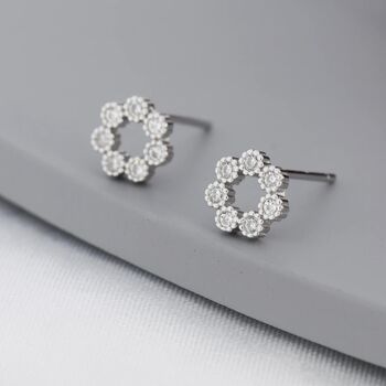 Sterling Silver Tiny Cz Circle Wreath Stud Earrings, 6 of 12