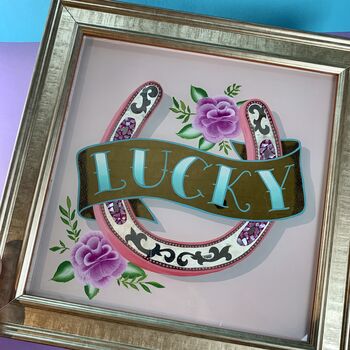 Lucky Horseshoe Reverse Glass Gold Leaf Wall Art Sign, 8 of 10