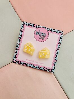 Cheese Glitter Stud Earrings / Gift For Cheese Lovers / Cheese And Wine Night Studs, 2 of 4