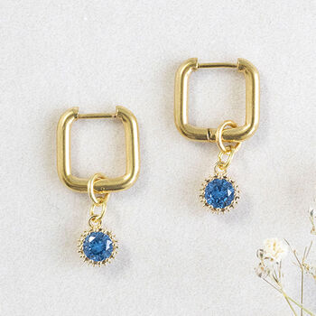 Square Huggie Earrings With Birthstone Detail, 3 of 8