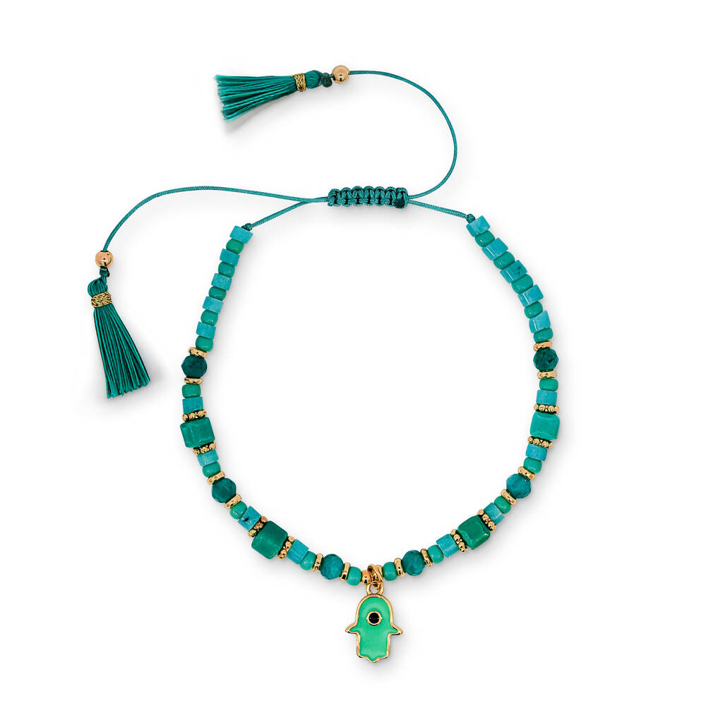 Turquoise Hamsa Hand Beaded Charm Bracelet