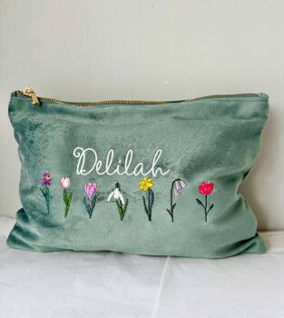 Personalised Velvet Embroidered Floral Make Up Bag, 4 of 6