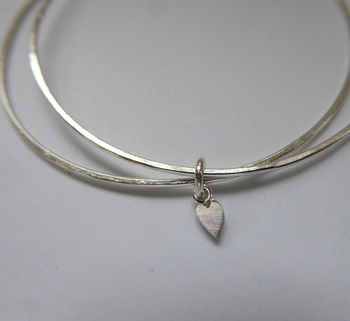 Delicate Silver Double Bangle With A Tiny Heart, 2 of 6