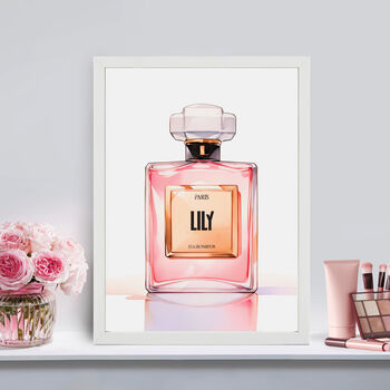 Personalised Wall Art Perfume Print For Pink Girls Room Decor Or Make Up Station Wall Art, 6 of 6