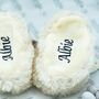Personalised, Cream Highland Cow Newborn Slippers, thumbnail 3 of 5