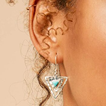 Infinity Trikona Turquoise Silver Earrings, 2 of 10
