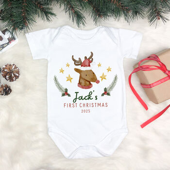Personalised Baby’s First Christmas Gift Reindeer Bodysuit, 3 of 6