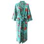 Ladies Teal Exotic Flower Print Cotton Dressing Gown, thumbnail 5 of 5