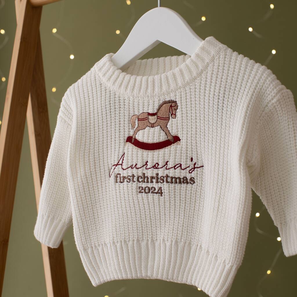 Personalised First Christmas Baby Jumper Rocking Horse, 1 of 4