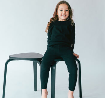 Black Matching Children's Pyjamas | Ribbed Loungewear, 4 of 6
