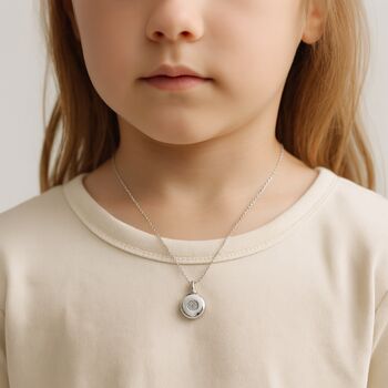 Personalised Sterling Silver Child’s Round Locket Necklace With Cz, 2 of 7