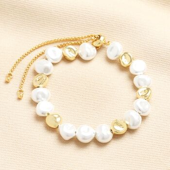 Pearl And Molten Beaded Bracelet In Gold, 2 of 3