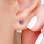 Yellow Gold Plated October Pink Tourmaline Birthstone Stud Earrings, thumbnail 2 of 9