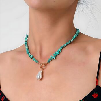 Boho Pearl And Turquoise Beaded Necklace Gift, 3 of 7