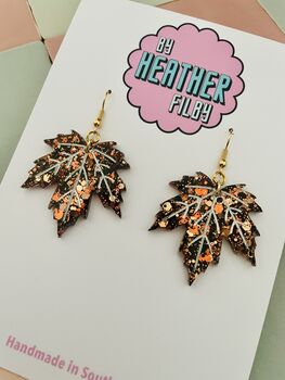 Maple Leaf Glitter Earrings, 4 of 4