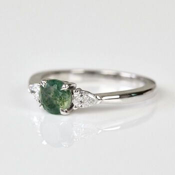 Round Moss Agate And Diamond Engagement Ring, 3 of 5