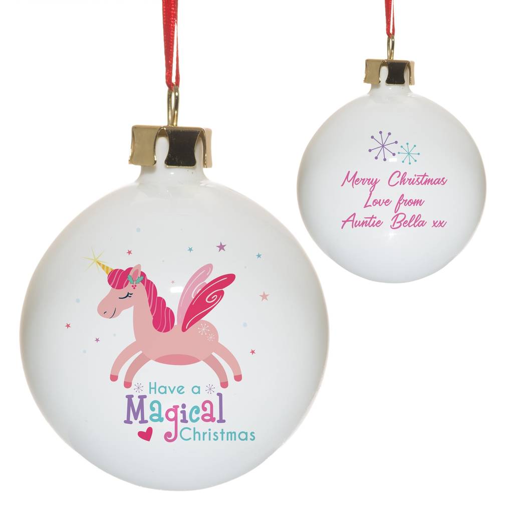 Personalised Bone China Unicorn Christmas Decorations By British and