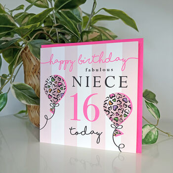 Leopard Love Balloon Niece 16th Birthday Card, 2 of 3