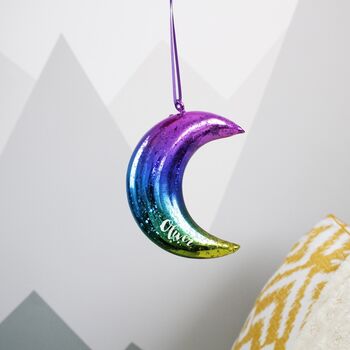 Rainbow Ombre Hanging Moon Nursery Decoration, 3 of 12