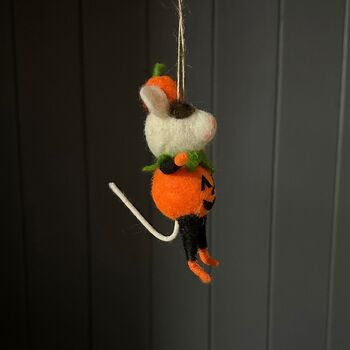 Wool Pumpkin Mouse Hanging Halloween Decoration, 2 of 2