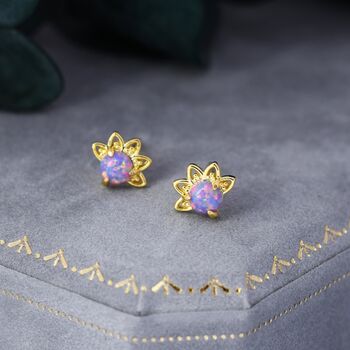 Sterling Silver Purple Opal Crown Stud Earrings, 4 of 11