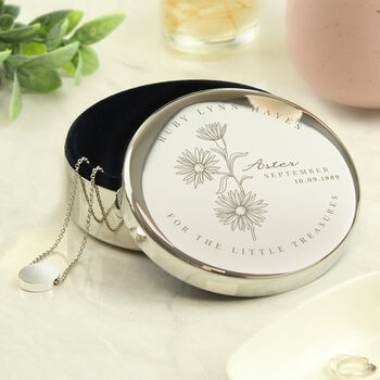 Personalised Birth Flower Round Silver Trinket Box, 11 of 12