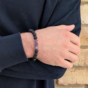 Men's Amethyst And Lava Bead February Birthstone Bracelet, 5 of 9