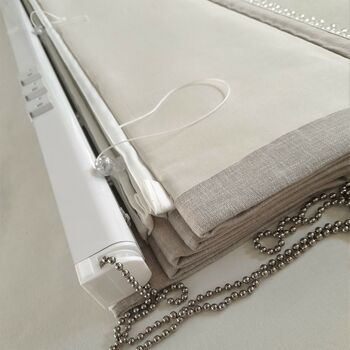 White Roman Blind With Blackout Lining And Pom Pom Trim, 4 of 6