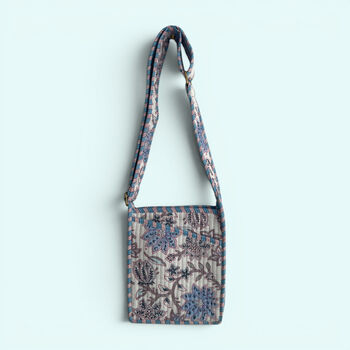 Mini Cross Body Bag | Pale Blue And White Block Print Floral, 5 of 5