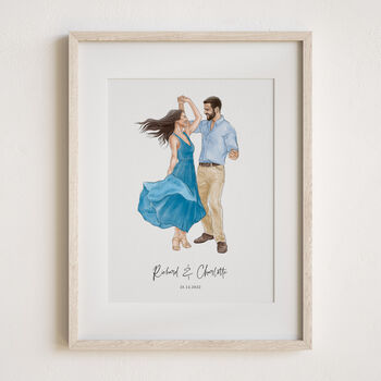 Gift For Paper Anniversary, Husband And Wife Hand Drawn Illustration From Photo, 6 of 9
