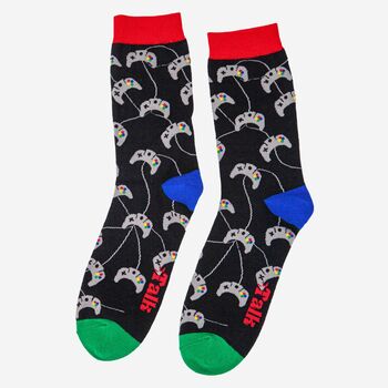 Men's Bamboo Socks Black Retro Game Console, 2 of 5