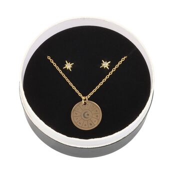 Astrology Wheel Earring And Necklace Set, 3 of 3