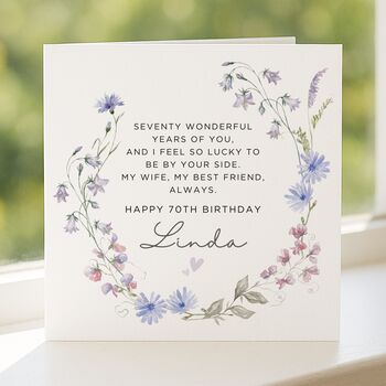 70th Birthday Card For Wife Personalised Verse For Her, 5 of 8