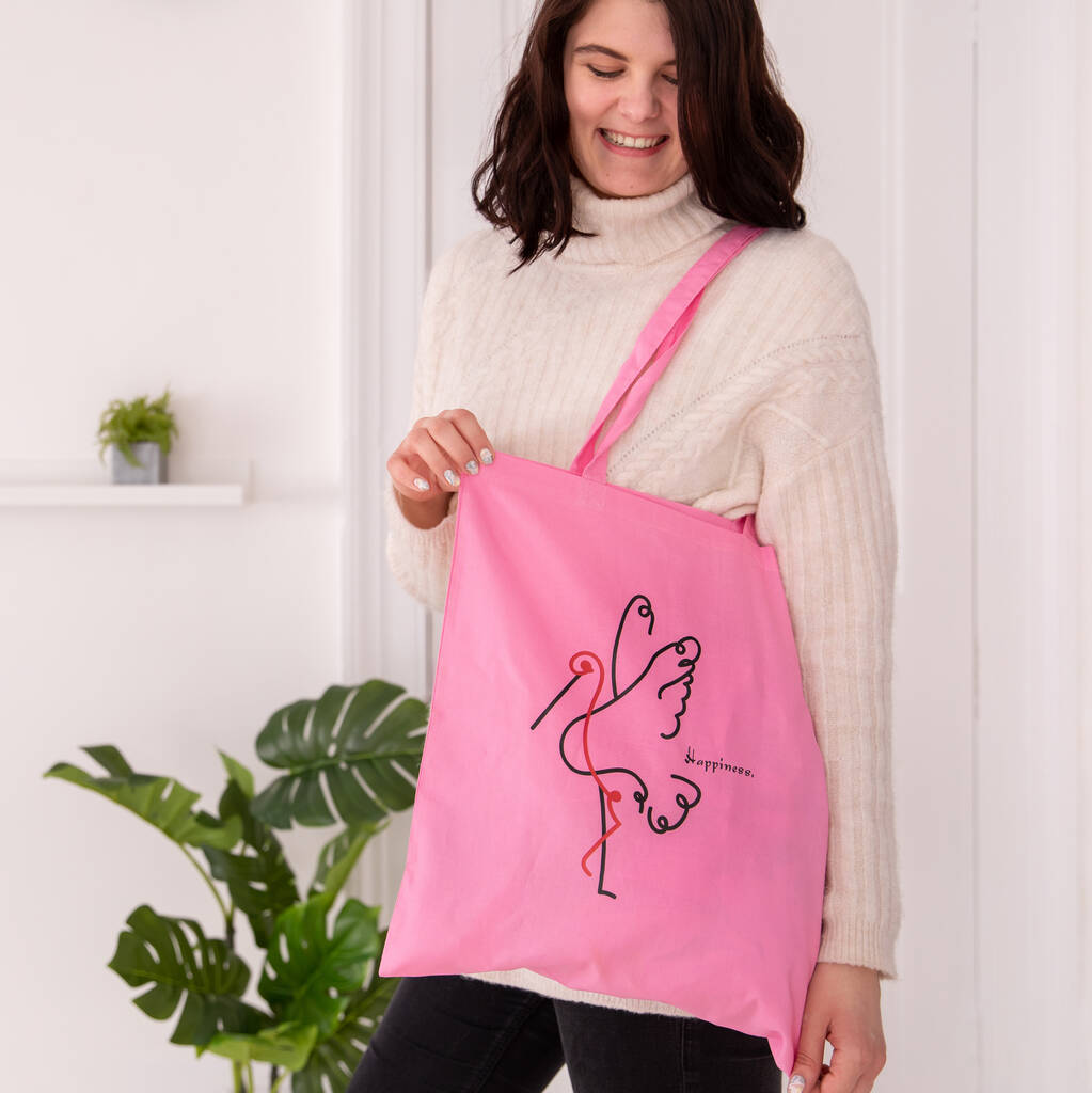 Crane Line Drawing 'Happiness' Tote Bag By Lello Creatives ...