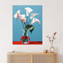 Lustrous Lilies Calla Flowers Blue Red Wall Art Print, thumbnail 1 of 6