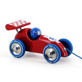 Vilac Pull Along Wooden Racing Car Red And Blue, 2 of 3