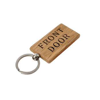 Bramble Farm 'Front Door' Rectangular Oak Keyring, 3 of 4