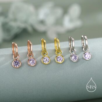 Sterling Silver June Birthstone Alexandrite Crystal Drop Hoop Earrings, 5 of 11