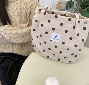 Polka Dot Corduroy Tote Bag, 7 of 8