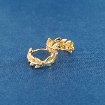 Gold Cz Leaf Hoop Earrings, 3 of 7