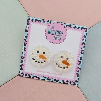 Snowman Glitter Christmas Studs, 3 of 5