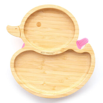 Bamboo Duck Plate With Suction Pink, 2 of 3