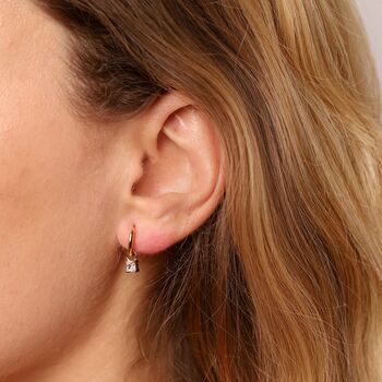 April Huggie Hoop Birthstone Charm Earrings, 2 of 4