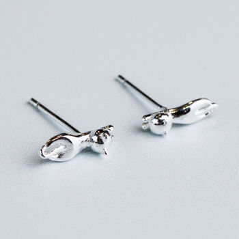 Sterling Silver Dangling Cat Stud Earrings, 2 of 5