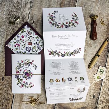 Plum Autumn Floral Wedding Invitation With Timeline, 8 of 8